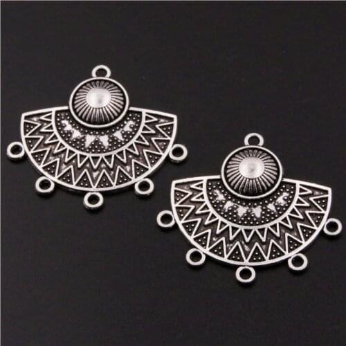 6pcs Silver Plated Porous Sector Metal Connectors Retro Earrings Necklace Pendant DIY Charm Jewelry Accessories 32 * 31mm A522