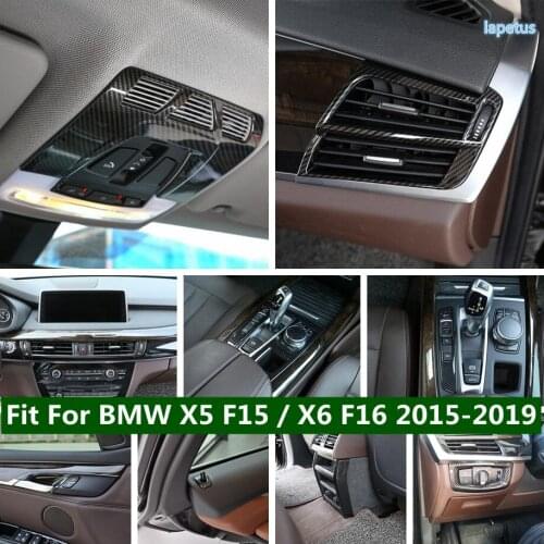 Safety Lock / Glass & Headlamp Switch Control / Roof Reading Lights Cover Trim Carbon Fiber For BMW X5 F15 / X6 F16 2015 - 2019