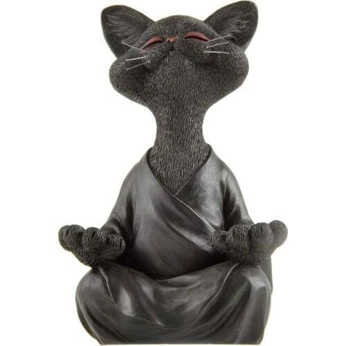 Whimsical Black Buddha Cat Figurine Meditation Yoga Collectible Happy Cat Decor Art Sculptures Outdoor Garden Statues Ornament