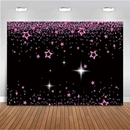 Pink Stars Black Board Portrait Women Photography Backdrops Glitter Light Bokeh Abstract Party Photo Backgrounds For Girl