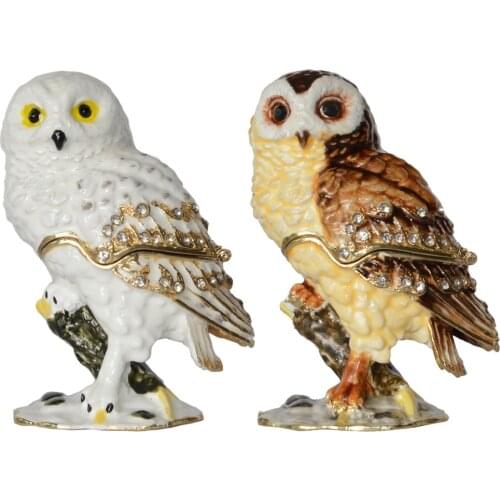 Owl on Branch Jeweled Trinket Box Metal Jewelry Box Bird Figurine Collectible Gifts