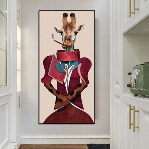 Modern Cute Animal Abstract Smoking Giraffe Canvas Painting Posters and Prints Wall Pictures for Living Room Cuadros Home Decor