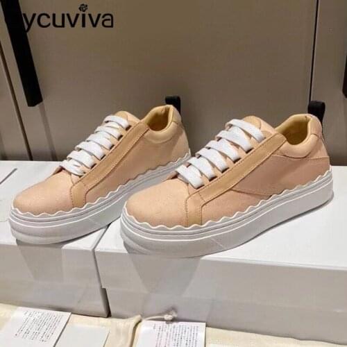2021 Brand Platform Sneakers Women Lace Up Flat Leather Casual Shoes Thick Bottom Tennis Shoes Woman Outwear Pink Flats