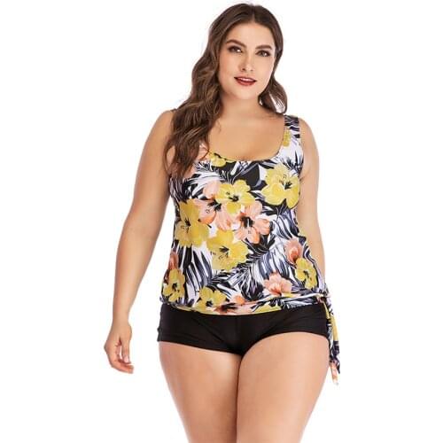 Plus Size Womens Swimwear Two Pieces Swimsuits Floral Print Tankinis Set Female Push Up Bathing Suit Beachwear 5XL