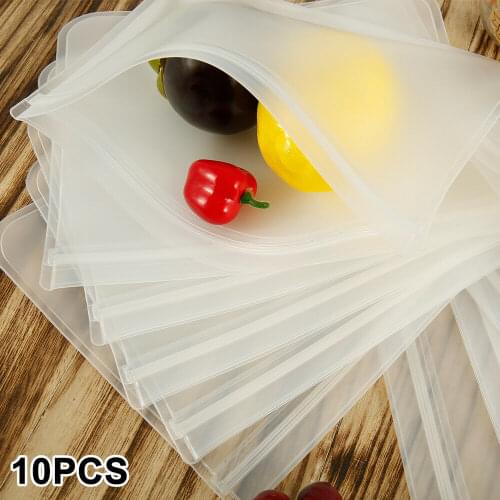 10pcs Thickened PEVA Food Bag Reusable Freezer Bags Food Storage Bags Ziplock Leakproof Fresh Snack Bag Food Grade Lunch Bag
