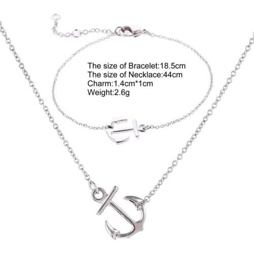 2 Pcs/Set Fashion Jewelry 2018 Women Stainless Steel Necklace Bracelet Pendant Jewelry Sets High Quality Anchor For Gift