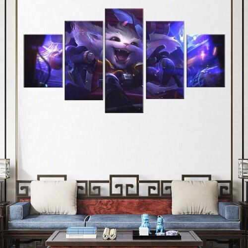 5 Panel Super Galaxy Gnar Lol League Of Legends Game Canvas Printed Painting Living Room Wall Art Decor Picture Works Poster