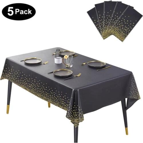 5 Pack Tablecloths Black Gold Dot Disposable Plastic Table Cover Waterproof Cloths Baby Shower Confetti Graduation Wedding