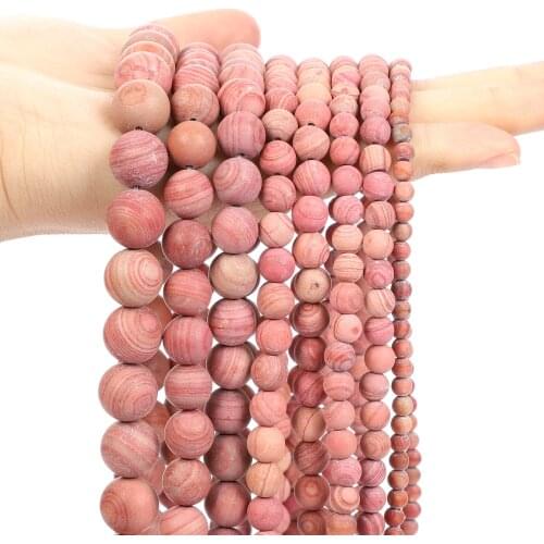 Natural Stone Beads Frosted Rose Red Veins Round Loose Spacer Beads For Jewelry Making Bracelet Charm Accessories 6/8/10/12MM