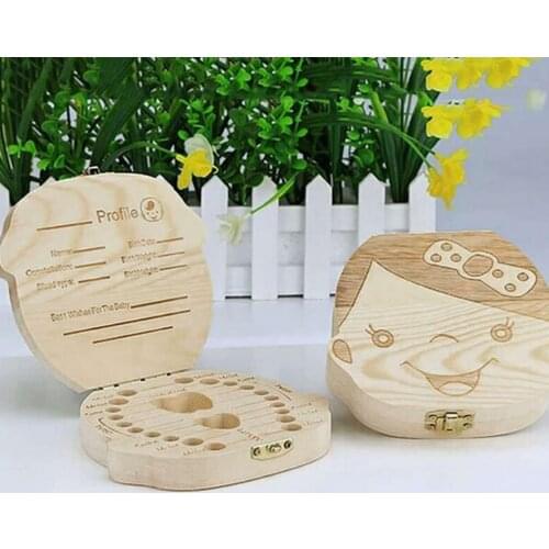 English Baby Fallen Tooth Box Wood Box FrenchText Baby Boy Girl Wood Case Save Milk Teeth Collection Organizer New Sale