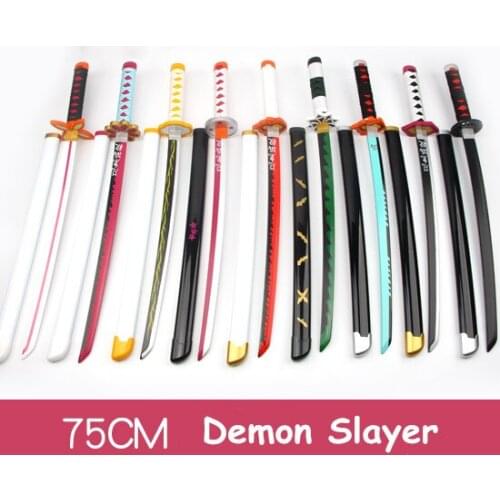 Demon Slayer Cosplay Wooden Sword 75cm Short Style Devils Blade Knife Weapon Samurai Sword Ninja Katana Prop Toys For Gifts