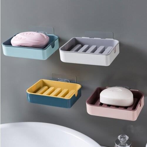 Double Layer Soap Dish Holder Wall Mounted Bathroom Soap Box No Drilling Plate Drain Soap Case Bathroom Storage Rack