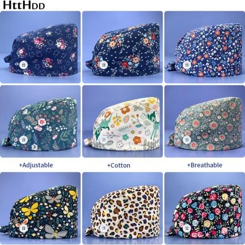 Breathable scrub hats sweat-absorbent beauty salon Pet grooming cap womens operating room scrubs hat Health Dust cap Tie back-b