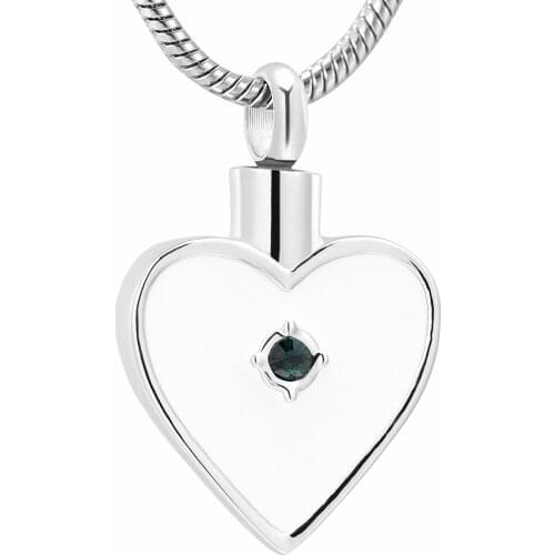 IJD10029 White Enamel Heart Hold Green Zircon Cremation Jewelry To Hold Ashes Stainless Steel Memorial Pendant For Women Men