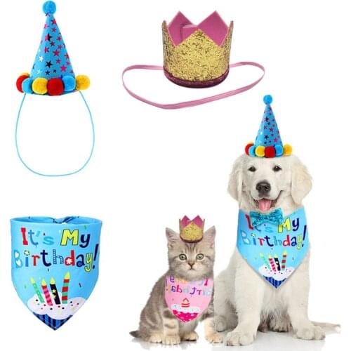 Kawaii Dog Cat Birthday Hat Triangle Scarf Sequin Crown Pet Birthday Party Costume Christmas Cap Dogs Cats Party Decorations