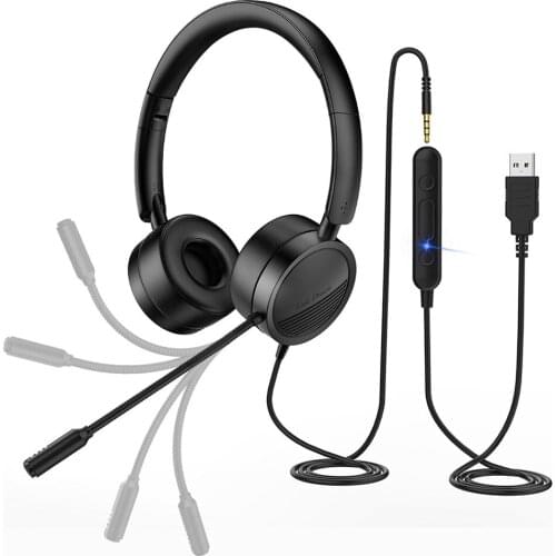 Computer Headset Business Call Center Headphone 3.5mm Wired Computer Headphones Mic Business Wired Headphones