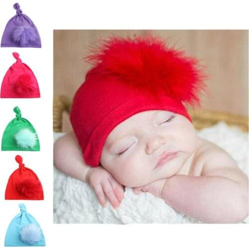 Korean Version Multicolor Newborn Knitting Hat Bohemia India turban Knot Hats Beanies Photography Props Fur Ball Cap Hoed