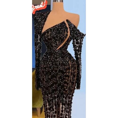 Brown Arabic Evening Dresses 2020 Women Party Night Formal Gowns V Neck Long Sleeves Crystal Lace Prom Dress Muslim High Quality