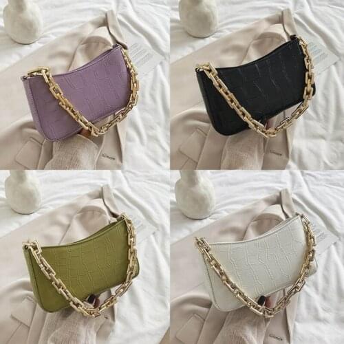 Leather Clutch Bag Chain Strap Shoulder Bag Retro Crocodile Pattern Underarm Bag