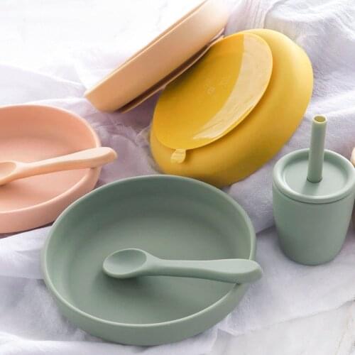 Round Dishes Food Safe Silicone Childrens Tableware Fashionable Food Plates Waterproof Training Bowl Baby Accessories