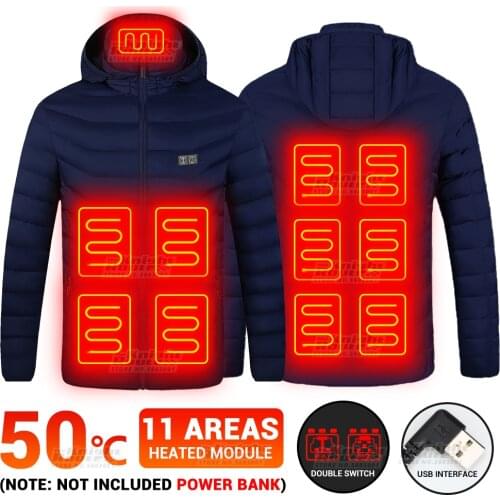 11 Areas Heated Jacket Womens Ski Jacket USB Heated Vest Double Switch Control Snowboard Outerwear Windproof Clothing Mens