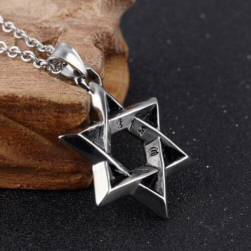 Best Quality biker Stainless Steel Religious star of David Pendant Necklace Chain for Men Gifts