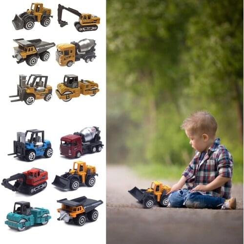 6pcs 1/64 Diecast Alloy Mini Engineering Vehicle Excavator Car Boys Xmas Gifts Classic Educational Assemble Toys