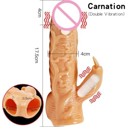 Reusable Male Enlargement Penis Sleeve Double Vibration Condom Soft Dildo Cock Cover Delayed Ejaculation Adult Sex Toy Products