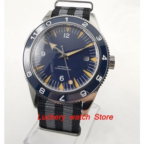 41mm no logo mens watch blue dial Sapphire Glass luminous ceramic bezel Automatic wrist watch-CA35