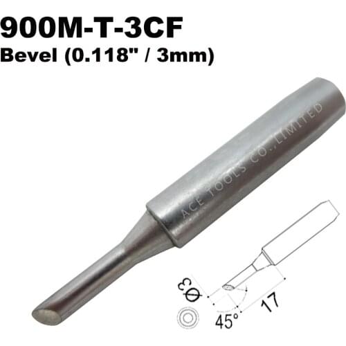 Soldering Tip 900M-T-3CF Bevel 3mm for Hakko 936 907 Milwaukee M12SI-0 Radio Shack 64-053 Yihua 936 X-Tronics 3020 Iron Bit