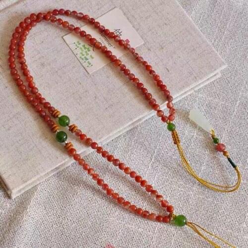 2020 new Red agate Jade necklace Xiuyu Sweater chain simple ladies chinese style Rosary accessorie Adjustable