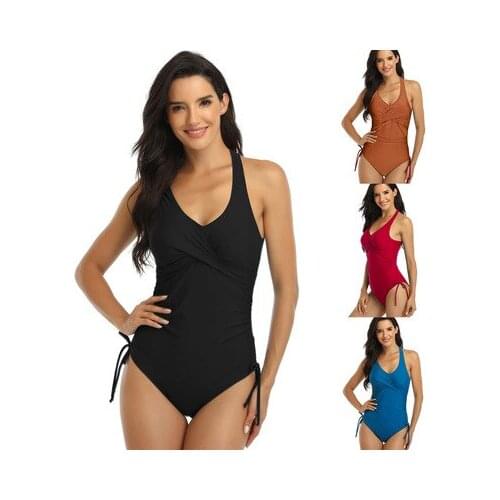 New sexy Solid red one-piece Push-Up swimsuit womens Swimwear Bathing Suit ladies Swimming suits Beachwear set Bandage Bodysuit