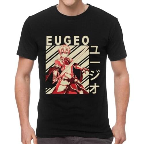 Sword Art Online T Shirt Mens 100% Cotton Printed T-shirt Graphic Tshirt Short Sleeve Japan Animation Anime Sao Eugeo Tee Tops