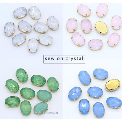 All-size Oval Opal sewing Flatback crystal glass Gemstone sew on claw rhinestone jewels Gold setting Buckle Clothing accessories
