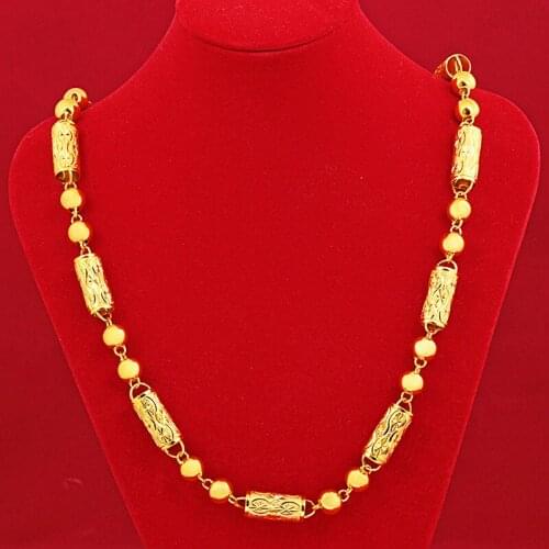 Genuine 18k Yellow Gold Necklace Seiko Starry Flower Tube Necklace For Men 10mm Hollow Male Gold Neck Chain Anniversary Gift