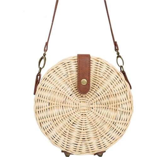 New Handmade Woven Rattan Bag Knitting Straw Women Bags Beach Circle Handbags Summer Sling Shoulder Bags Clutch Travel Bohemian