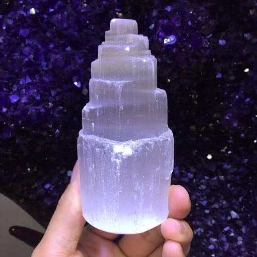 Natural raw selenite Crystal gemstone tower meditation reiki healing Mental Clarity selenite crystal remove negative energy gift