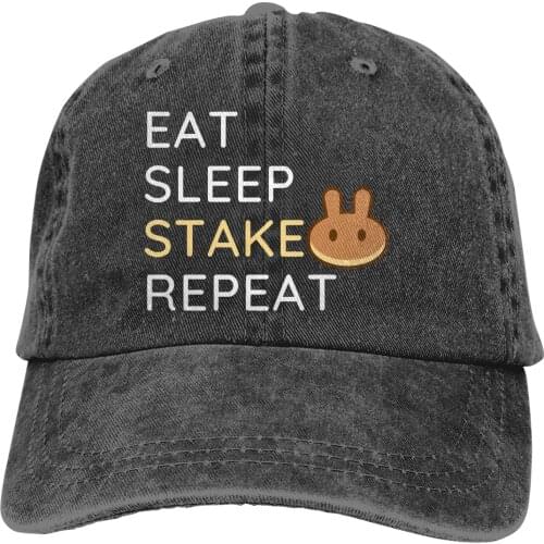 Washed Mens Baseball Cap Stylish Eat Stake Repeat Trucker Snapback Caps Dad Hat PancakeSwap Cake Crypto Miners Golf Hats