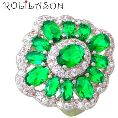 Luxury Rings for Women silver color Stamped Green Zircon Wholesale & Retail Peridot Ring USA Size #6#7#8#9#10 JR2114