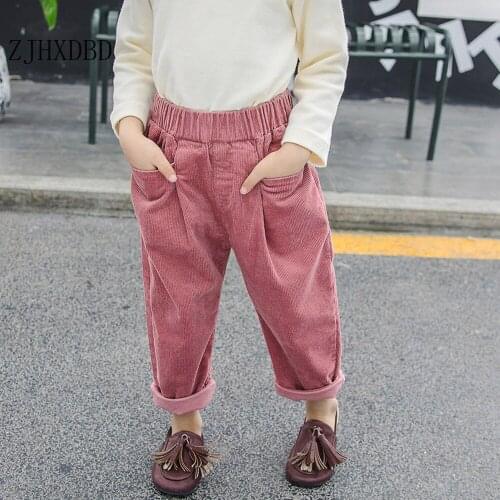 2020 Children Pants Corduroy Kids Spring Autumn Clothing Girls Trousers for Baby Boys Harem Pants Toddlers Solid 80~130 Good Red