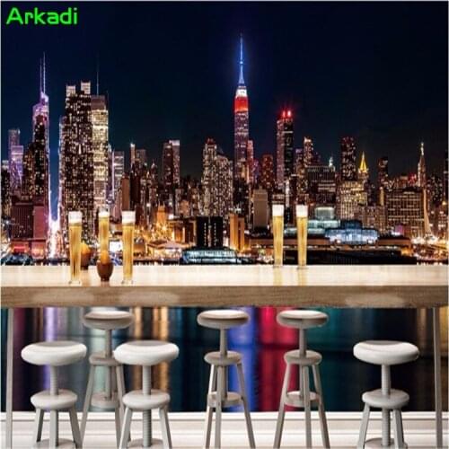 Modern 3d New York City Night Scenery Wall Wallpaper Landscape Painting Abstract Living Room Restaurant KTV Decorative Painting