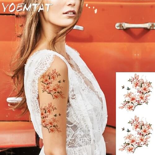 1 piece Indian Arabic Fake temporary flash henna tattoo stickers lily rose flowers arm shoulder leg tattoo waterproof women
