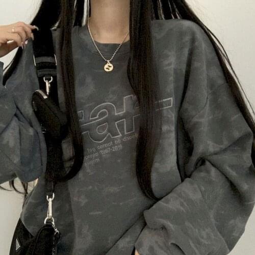 Hoodie sweatshirt oversized women tie-dye embossed candy color o-neck autumn winter cropped top long-sleeved womens clothing