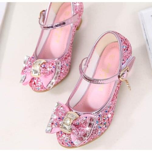 2020 Princess Kids Leather Shoes For Girls Flower Casual Glitter Children High Heel Girls Shoes Party Dance Weddings Shoes Pink