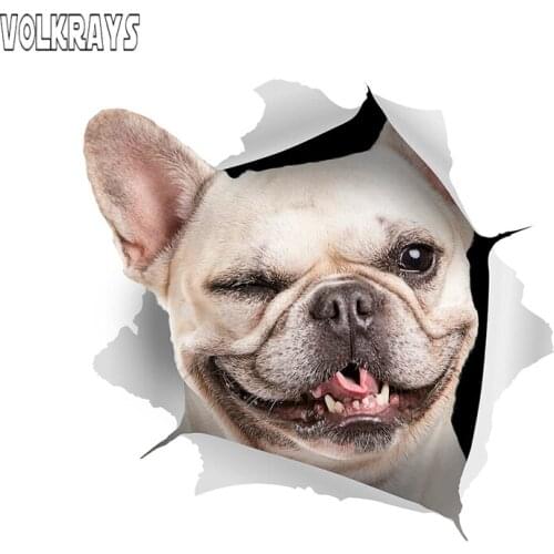 Volkrays Cartoon 3D Car Sticker Winking French Bulldog Sunscreen Waterproof PVC Decoration Decal for Fridge Mirror,15cm*15cm