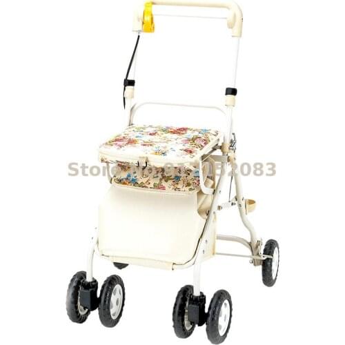 Japanese Elderly Scooter Carts Are Folded, Lightweight, Grocery Shopping, Aluminum Alloy Portable Walker Can Sit