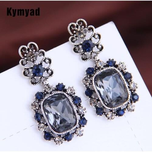Kymyad New Grey Glasses Stone Earrings For Women Jewelry Vintage Hanging Woman Earrings 2020 Statement Earings Fashion Jewelry
