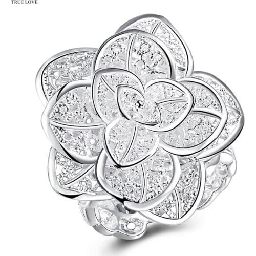 Hot Sale Silver color Flower Charm Finger Ring Woman Fashion Dress Jewelry Pretty Lovely Party Accessories anel feminino