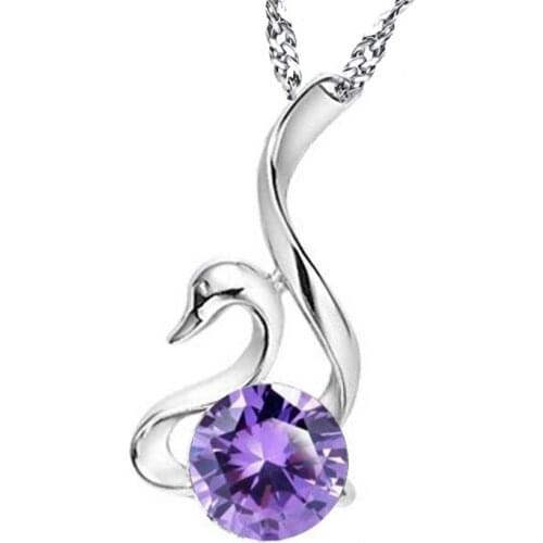 Swan Shape Hanging Pendant Necklace Setting Cubic Zirconia Water Wave Chain Silver Color Necklaces for Women