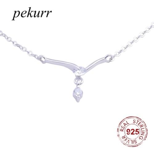 Pekurr 925 Sterling Silver Branch Zircon Gem Necklaces For Women Long Silver Collar Chains Tiny Pendants Fashion Jewelry